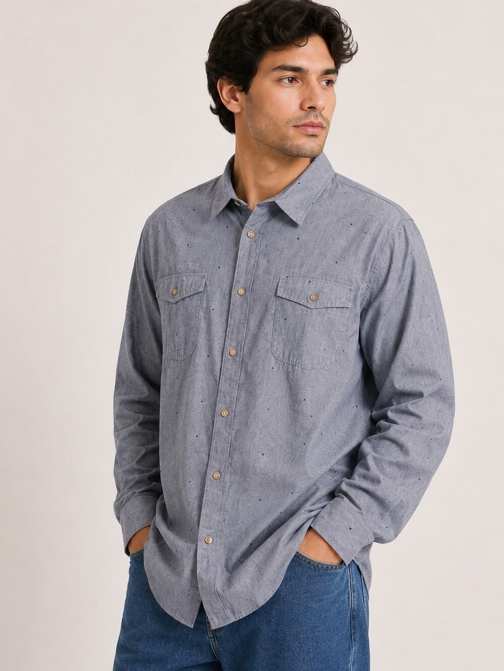 Urban Pipeline Mens XXL Button Up Long Sleeve Shirt Triangle Print Blue